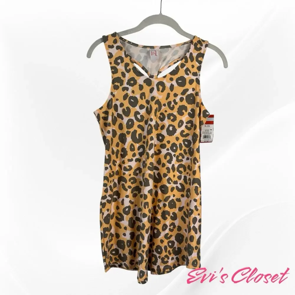Girls' Animal Knit Jersey Cover Up Dress - Cat & Jack Grey Orange XL 14 NWT